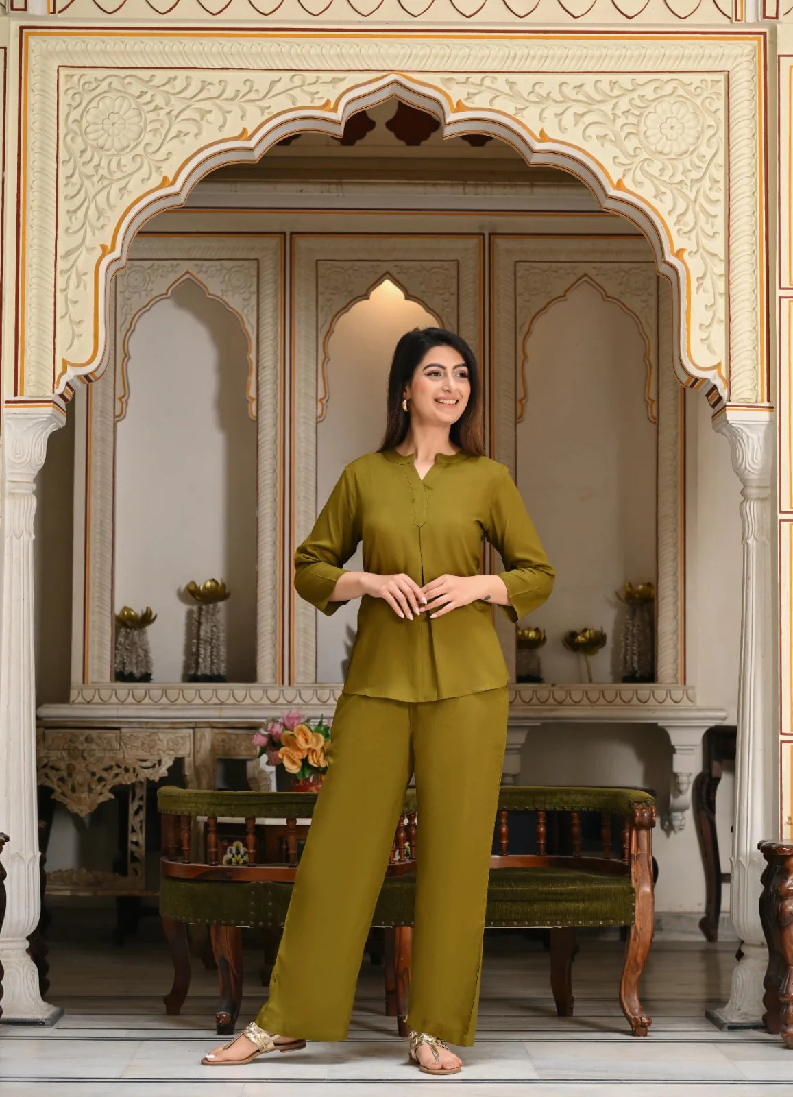 Deep Olive Viscose co-ord set