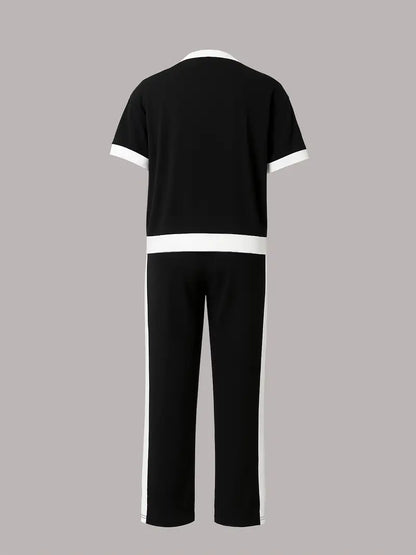 Autumn Women's Color Black Zipper Lapel Set