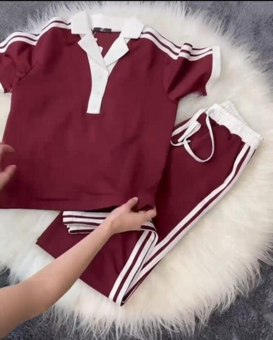 Collar Style Western 2-Pcs Summer Dry-Fit Tracksuit For Her