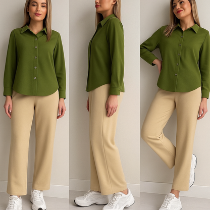Olive Shirt & Beige Pant Set