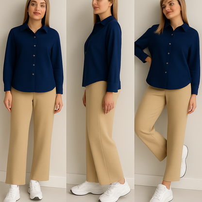 Navy Blue Shirt & Beige Pant Set
