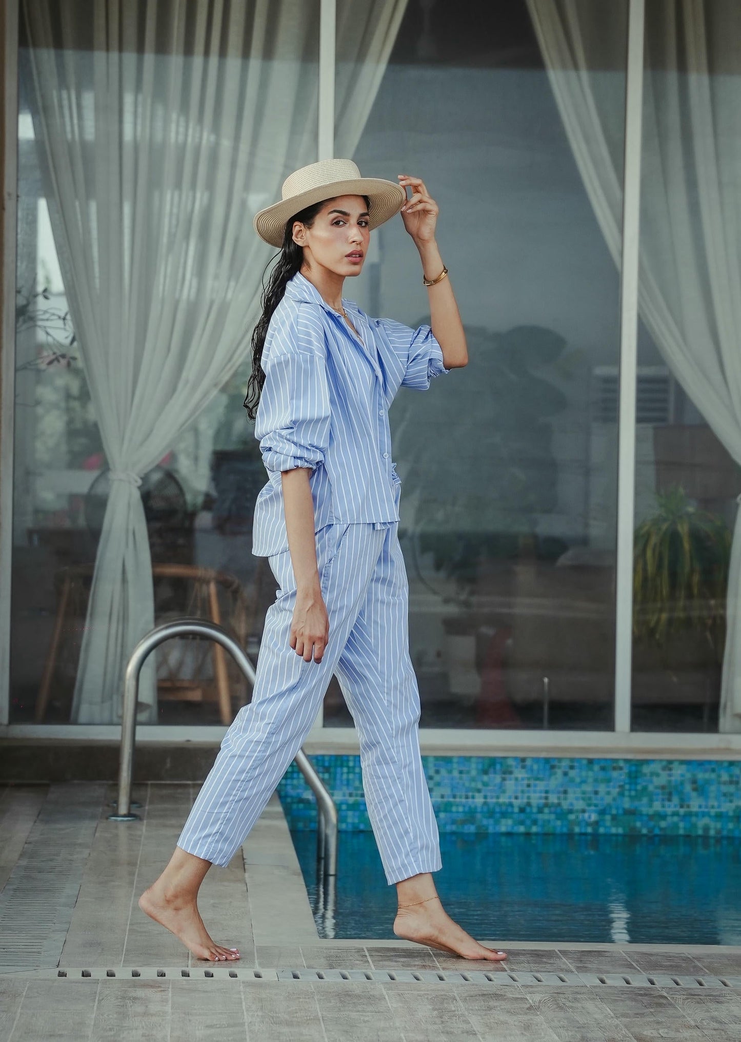 Relax Stripe Cropped Set