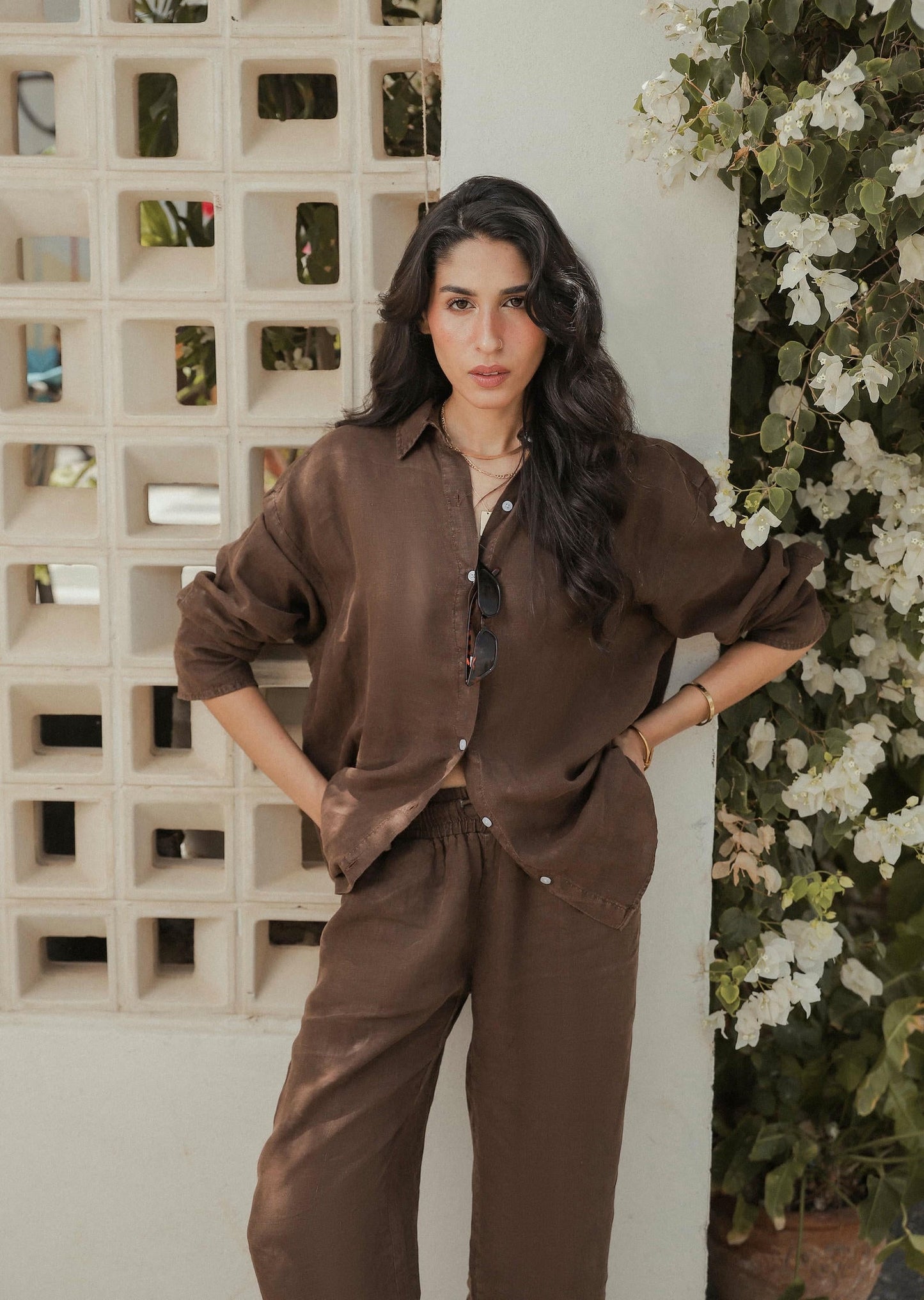 Linen Blend Button Down Set