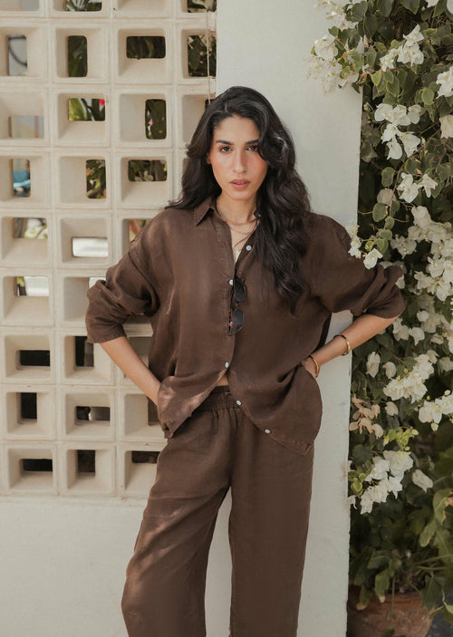 Linen Blend Button Down Set