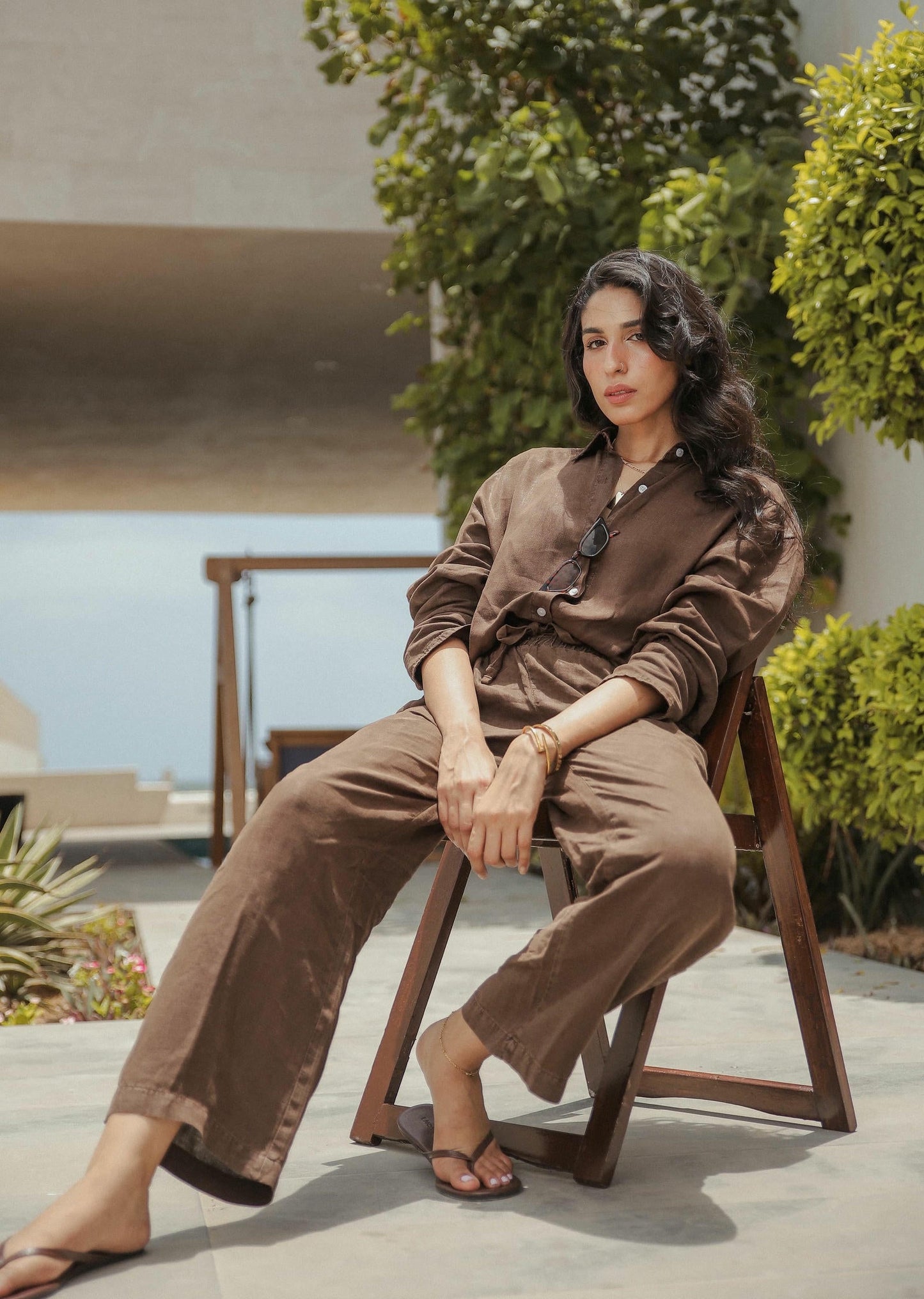 Linen Blend Button Down Set