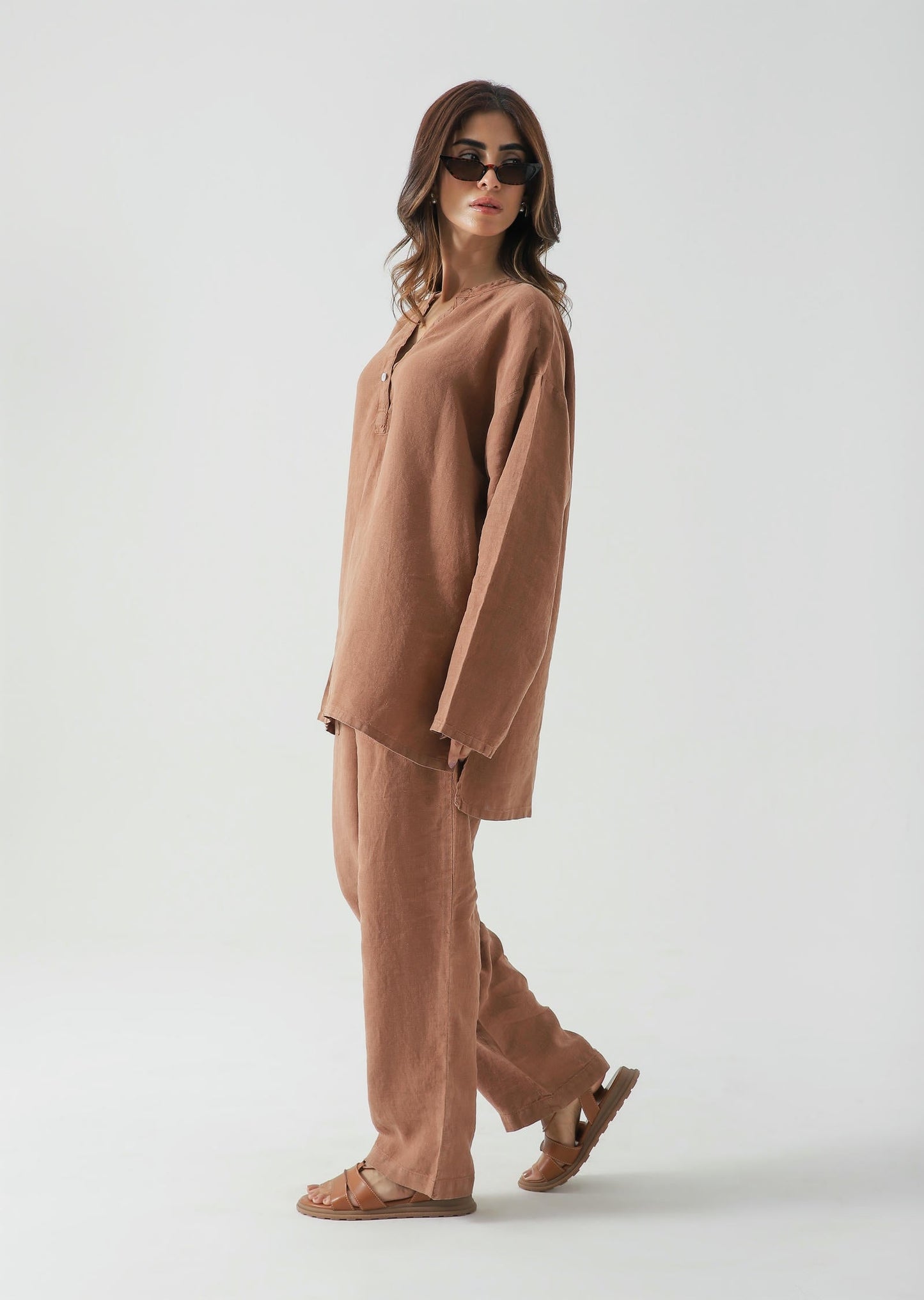 Linen Blend Mandarin Collar Set