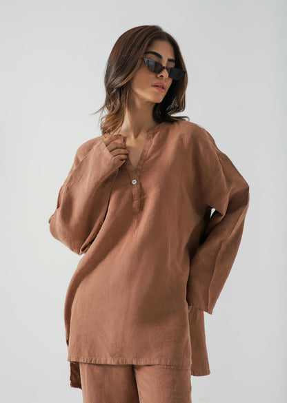 Linen Blend Mandarin Collar Set