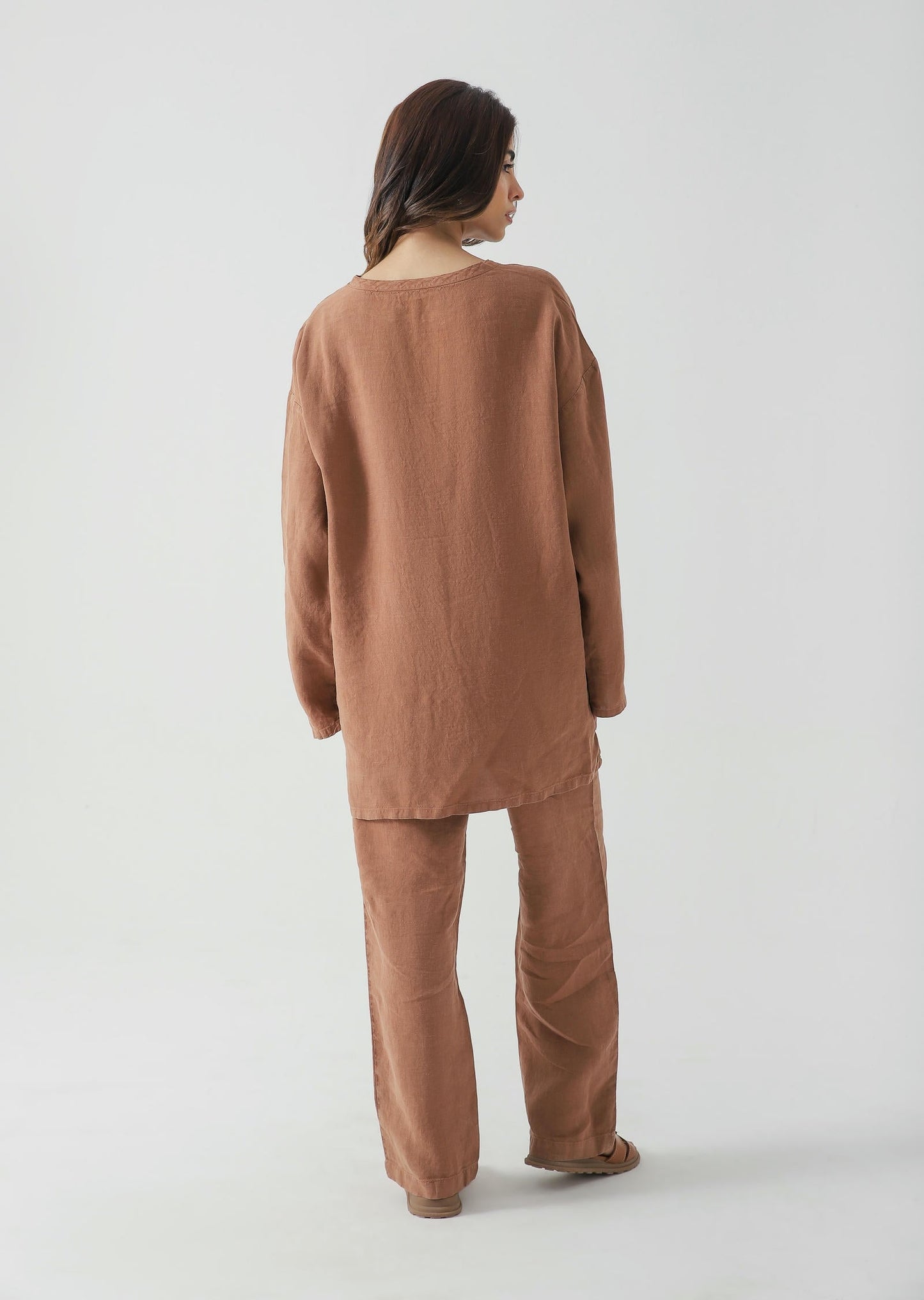 Linen Blend Mandarin Collar Set