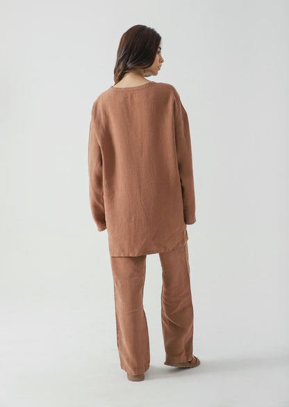 Linen Blend Mandarin Collar Set