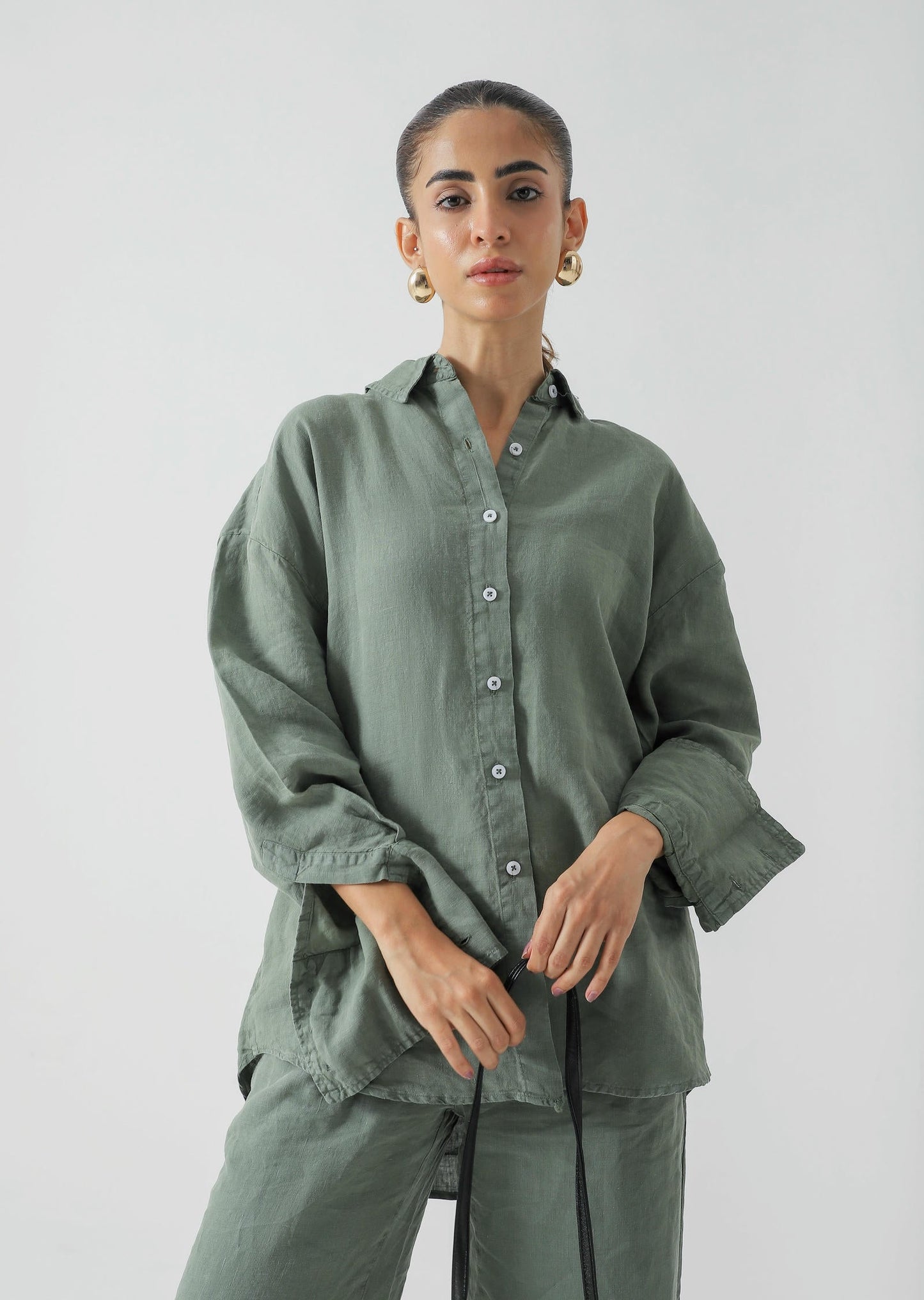 Linen Blend Button Down Set