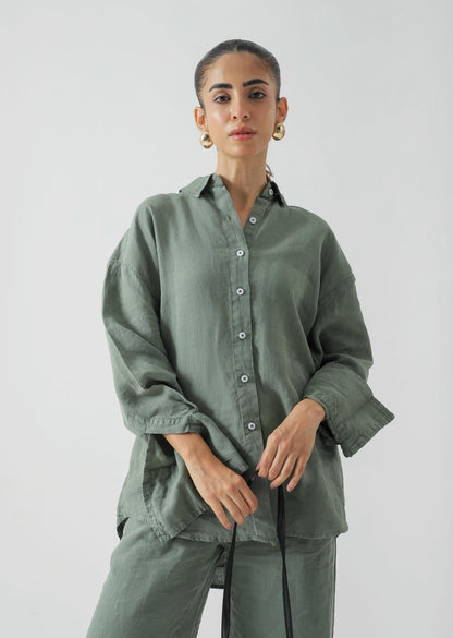 Linen Blend Button Down Set