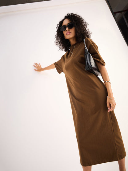 Women Brown Oversized T-Shirt Dress
