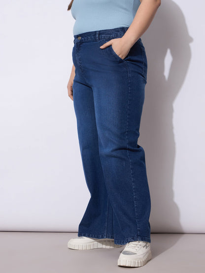 Women Navy Acid Wash Straight Fit Jeans