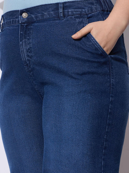 Women Navy Acid Wash Straight Fit Jeans
