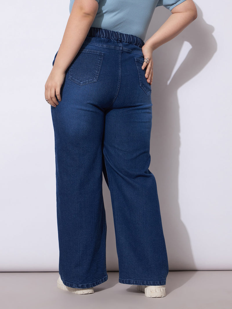 Women Navy Acid Wash Straight Fit Jeans