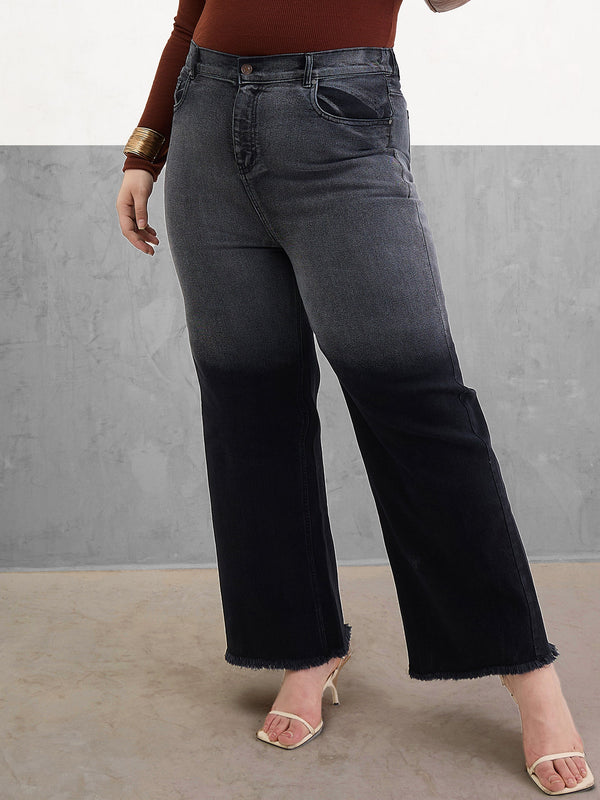 Women Black Ombre Straight Jeans