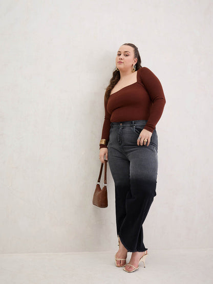 Women Black Ombre Straight Jeans