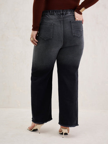 Women Black Ombre Straight Jeans