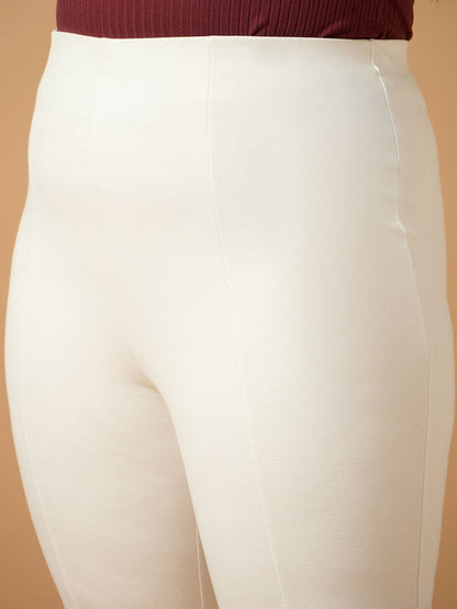Women White Front Slit Detail Bell Bottom Pants