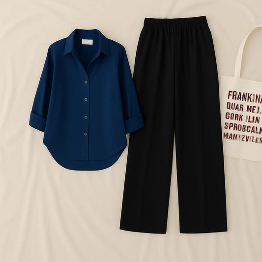 Navy Blue Shirt & Black Pant Set