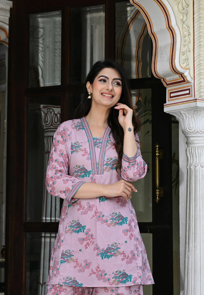 Chemistry Pink print cotton co-ord set