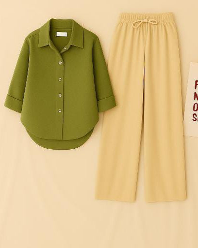 Olive Shirt & Beige Pant Set