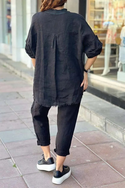 Women's Casual Letter Printed Cotton and Linen Top + Pants set