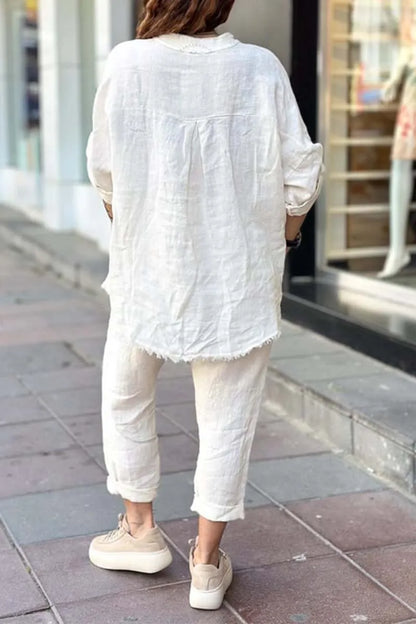 Women's Casual Letter Printed Cotton and Linen Top + Pants set