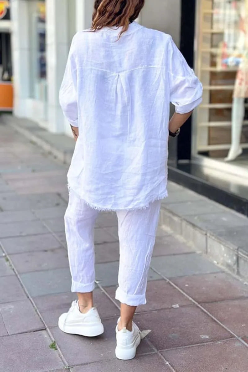 Women's Casual Letter Printed Cotton and Linen Top + Pants set