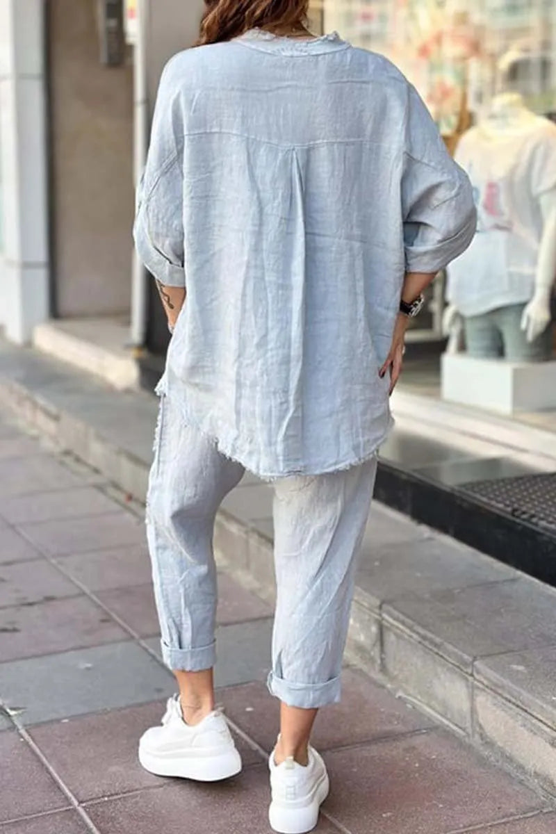 Women's Casual Letter Printed Cotton and Linen Top + Pants set