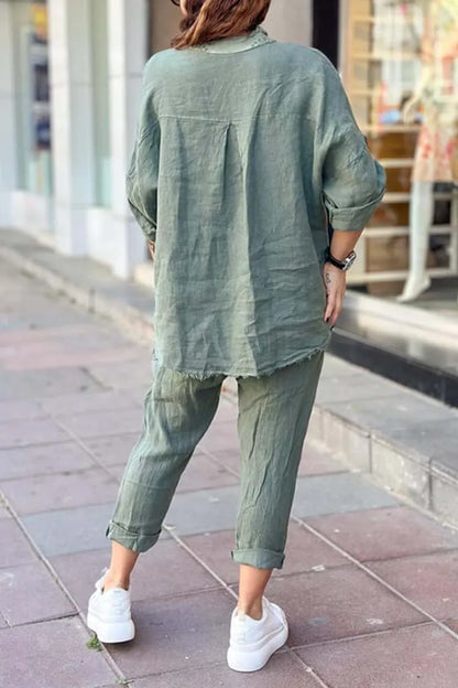 Women's Casual Letter Printed Cotton and Linen Top + Pants set