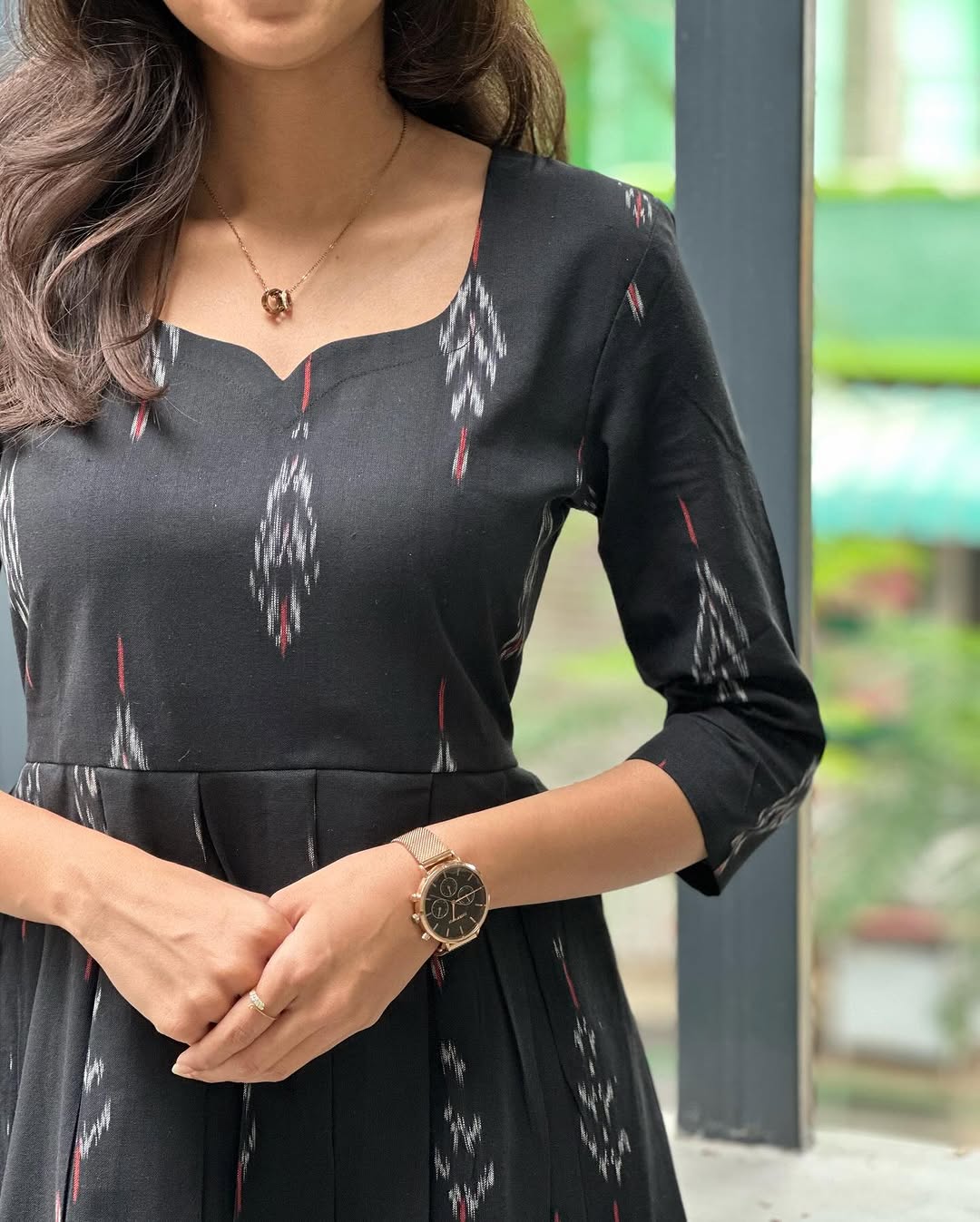 Elegant Black Ikkat Cotton Maxi Dress for Women