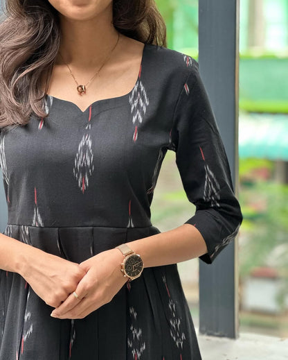 Elegant Black Ikkat Cotton Maxi Dress for Women