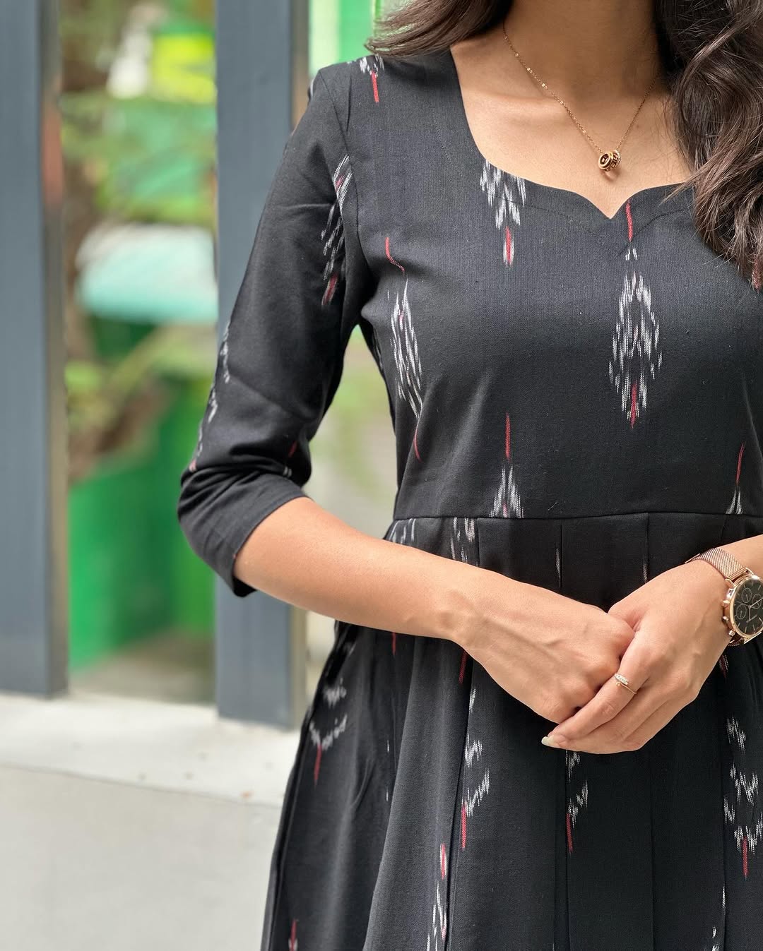 Elegant Black Ikkat Cotton Maxi Dress for Women