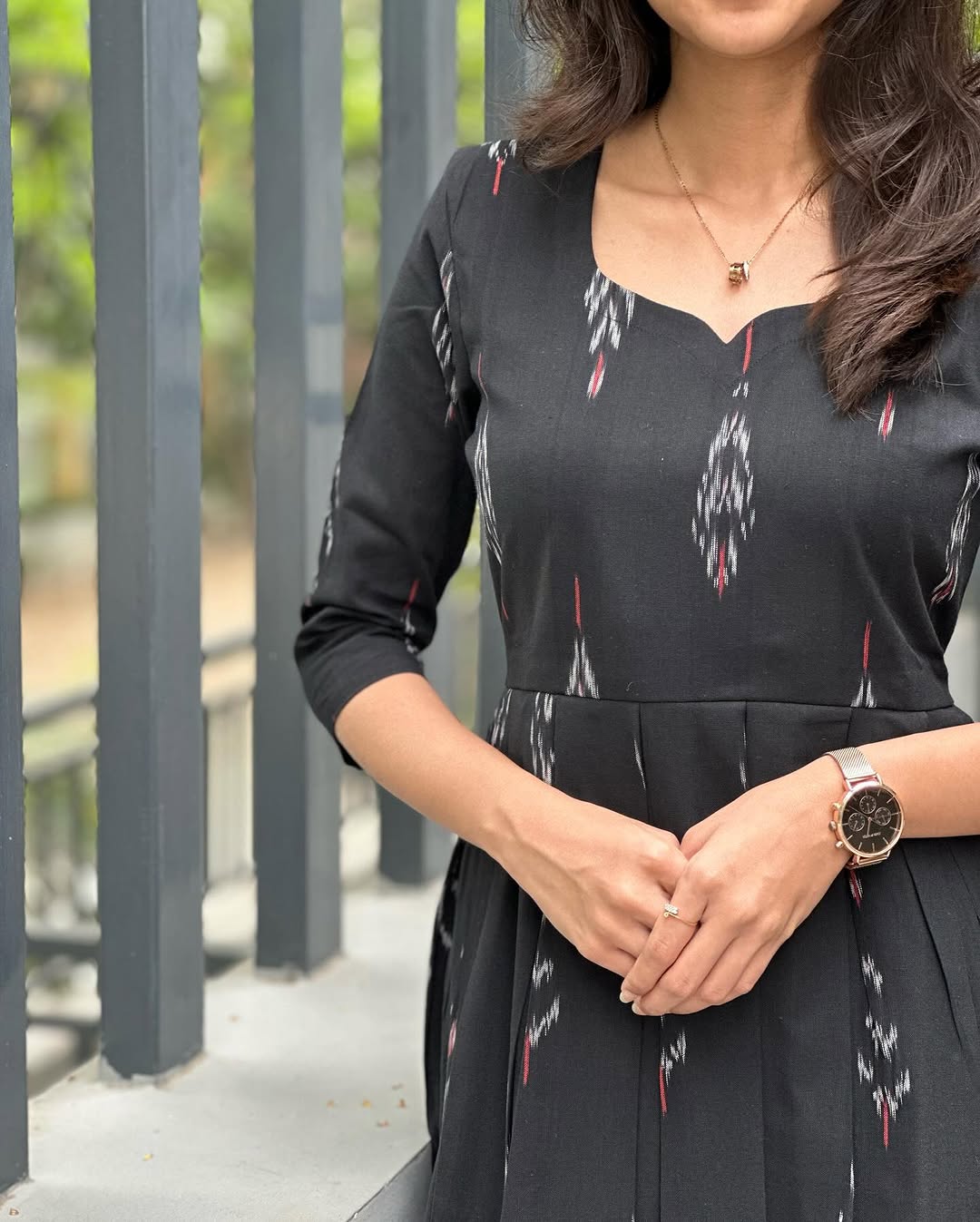 Elegant Black Ikkat Cotton Maxi Dress for Women