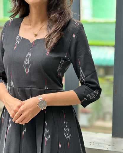 Elegant Black Ikkat Cotton Maxi Dress for Women