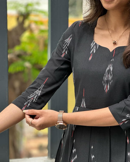 Elegant Black Ikkat Cotton Maxi Dress for Women