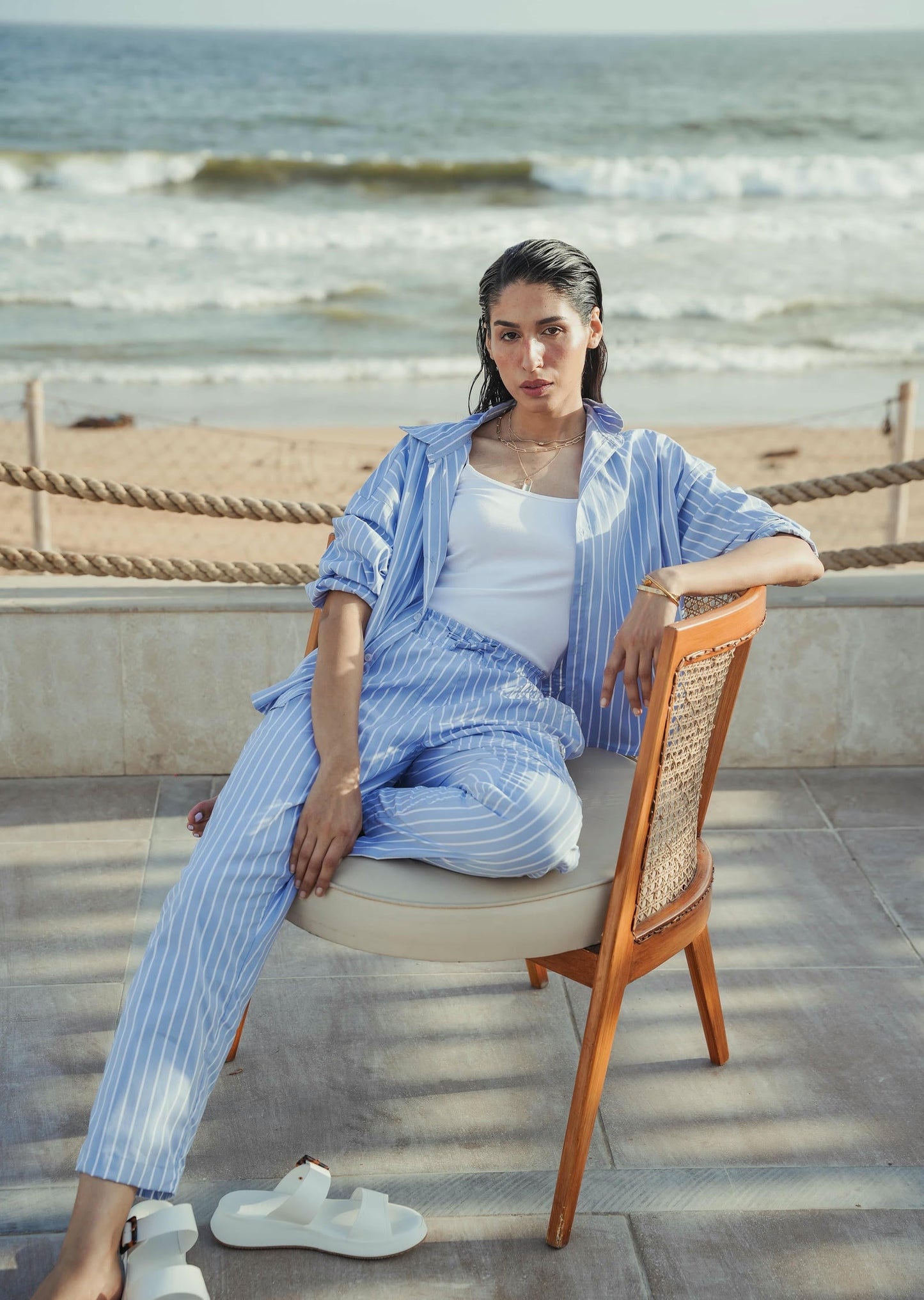 Relax Stripe Cropped Set