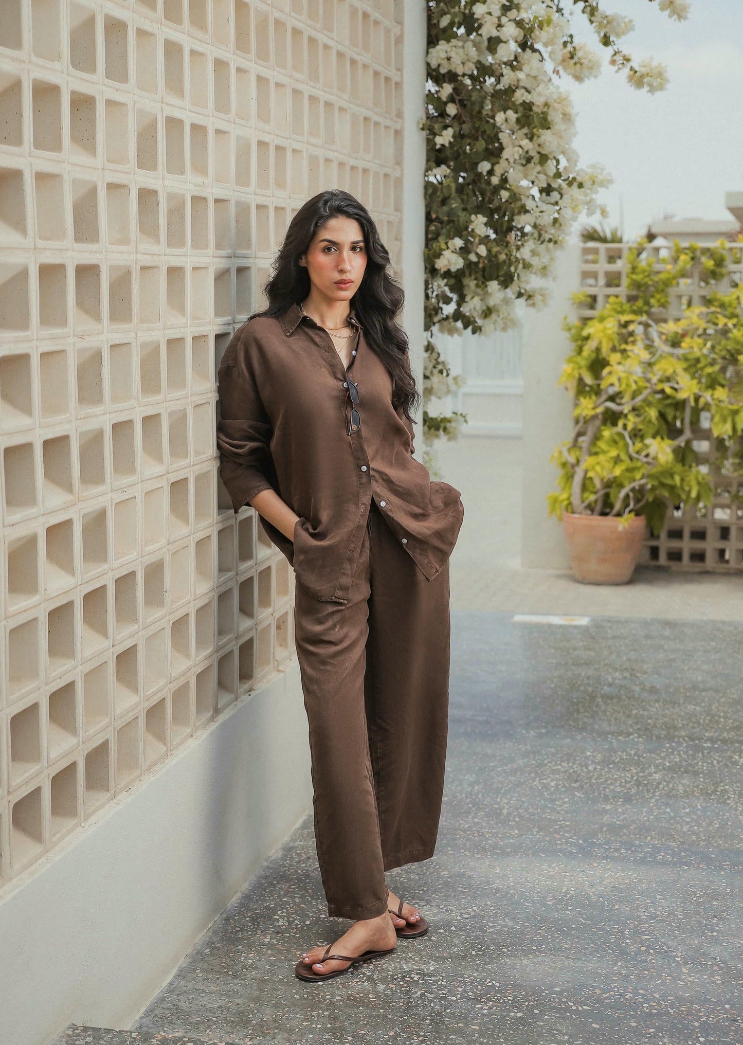 Linen Blend Button Down Set