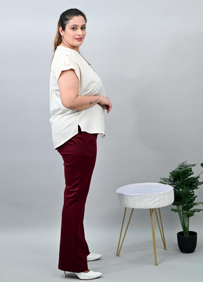 Stretchable Biowash Cotton Bootcut Flare Pants with Superior Elastic Belt