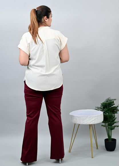 Stretchable Biowash Cotton Bootcut Flare Pants with Superior Elastic Belt